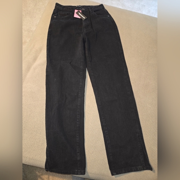 New WASHED BLACK BASIC SPLIT HEM JEANS women's size 4 - Picture 6 of 15